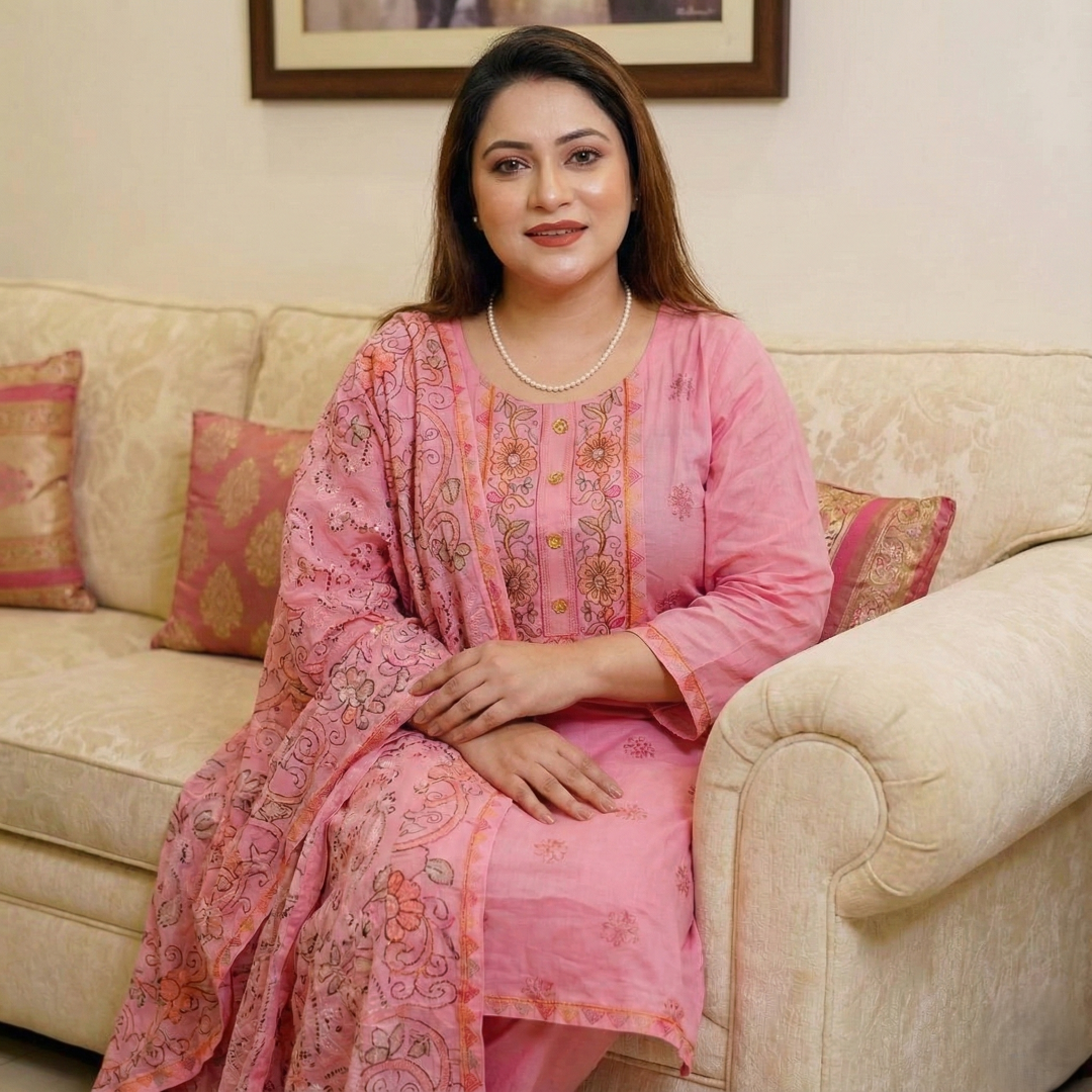 premium soft pastel pink,floral embroidery coton 3 piece premium soft pastel pink,floral embroidery coton 3 piece