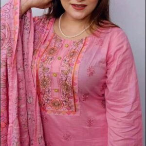 premium soft pastel pink,floral embroidery coton 3 piece