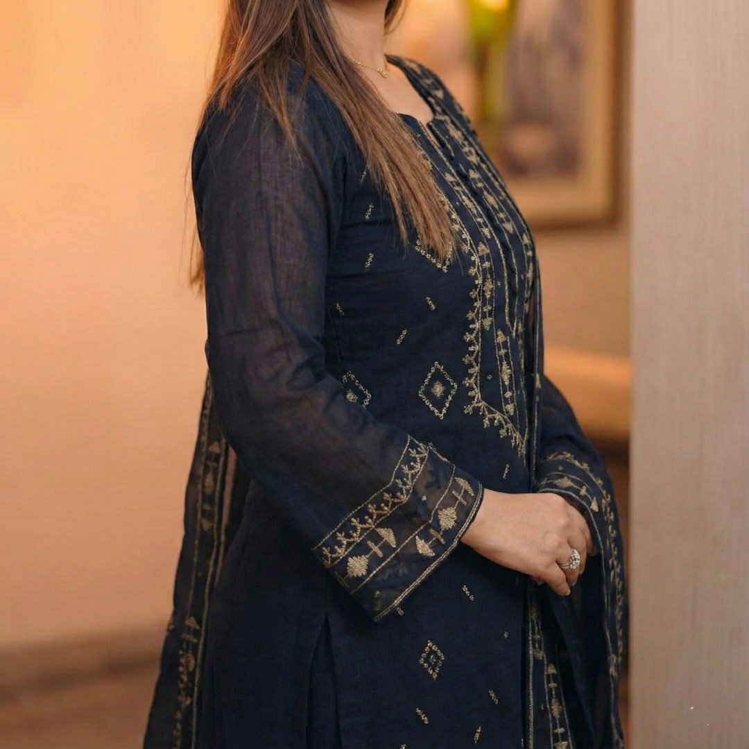 elegant black embroidered 3 picec elegant black embroidered 3 picec