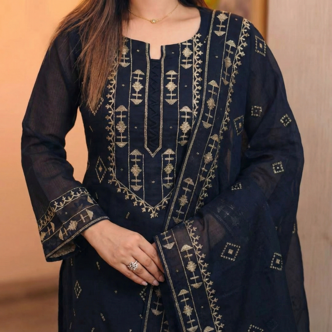 elegant black embroidered 3 picec elegant black embroidered 3 picec