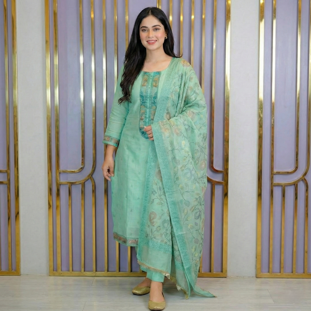 light teal green premium cotton fabric three piece light teal green premium cotton fabric three piece