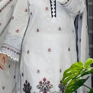 ultra stylish white embroidered three picec