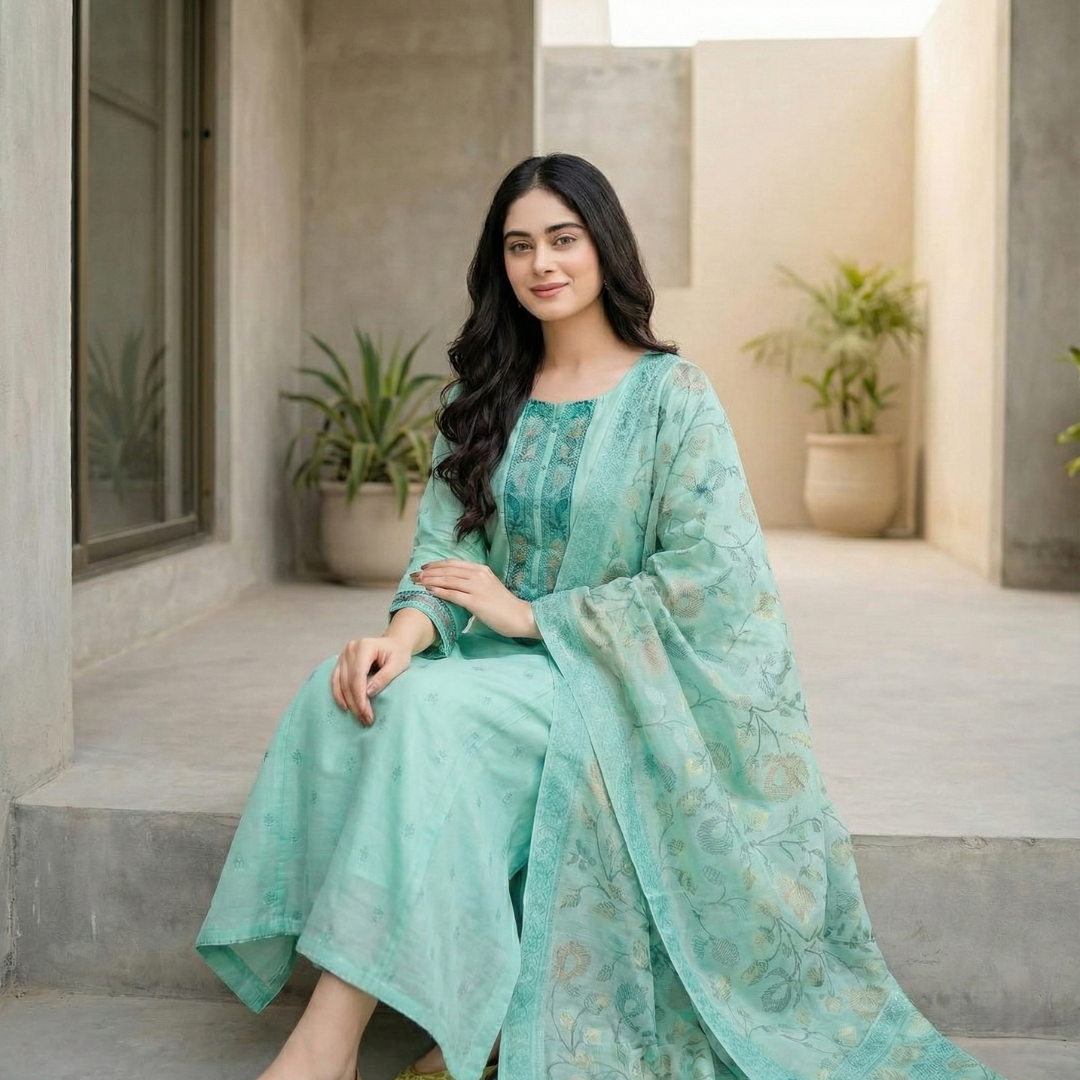 light teal green premium cotton fabric three piece light teal green premium cotton fabric three piece